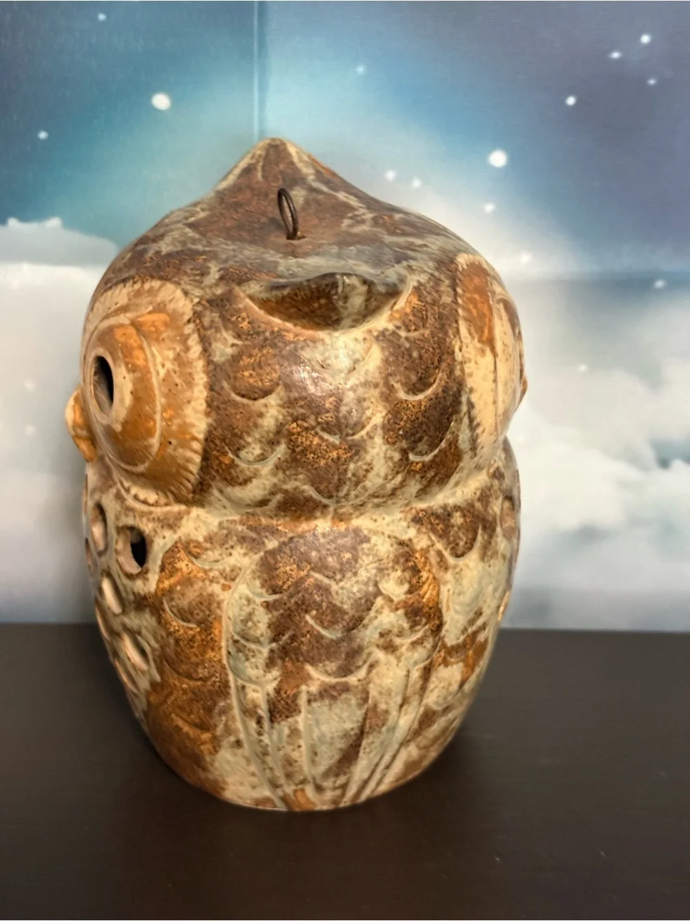 Vintage 60’s or 70’s Earthware Owl Candle Holder. Boho. MCM. PO